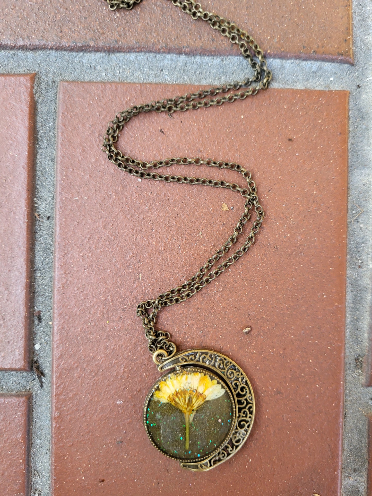 Ornate Moon Shaped Bronze Double Sided Pendant
