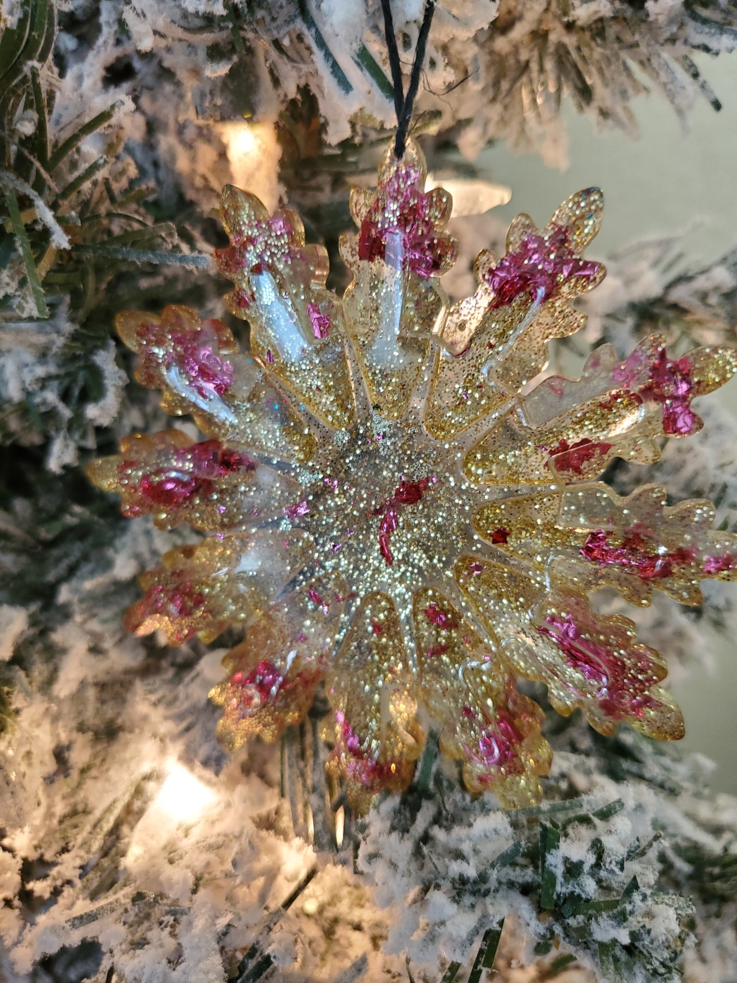 Pink and Gold Snowflake Ornament