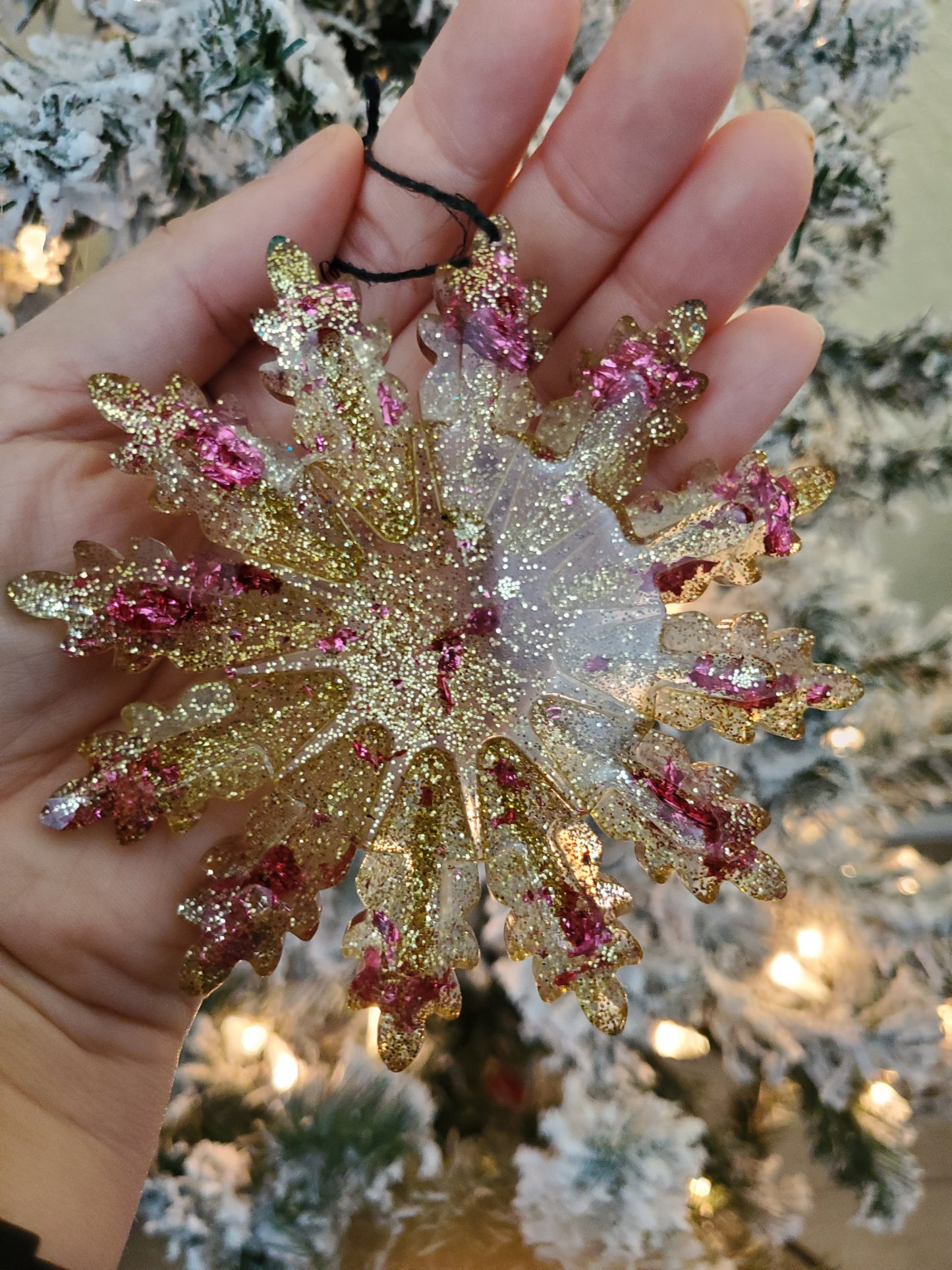 Pink and Gold Snowflake Ornament