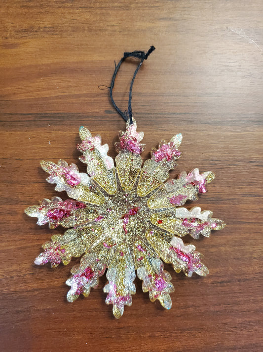 Pink and Gold Snowflake Ornament