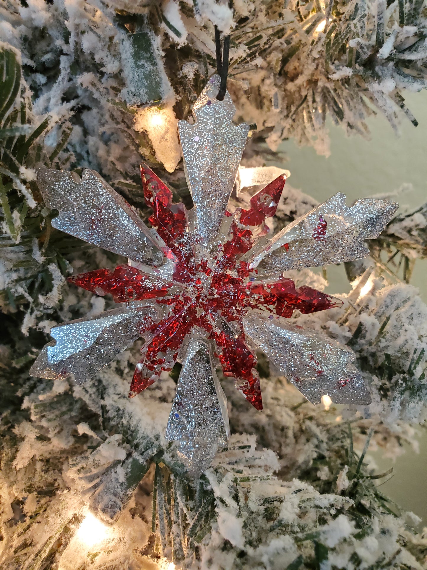 Red and Silver Snowflake Ornament