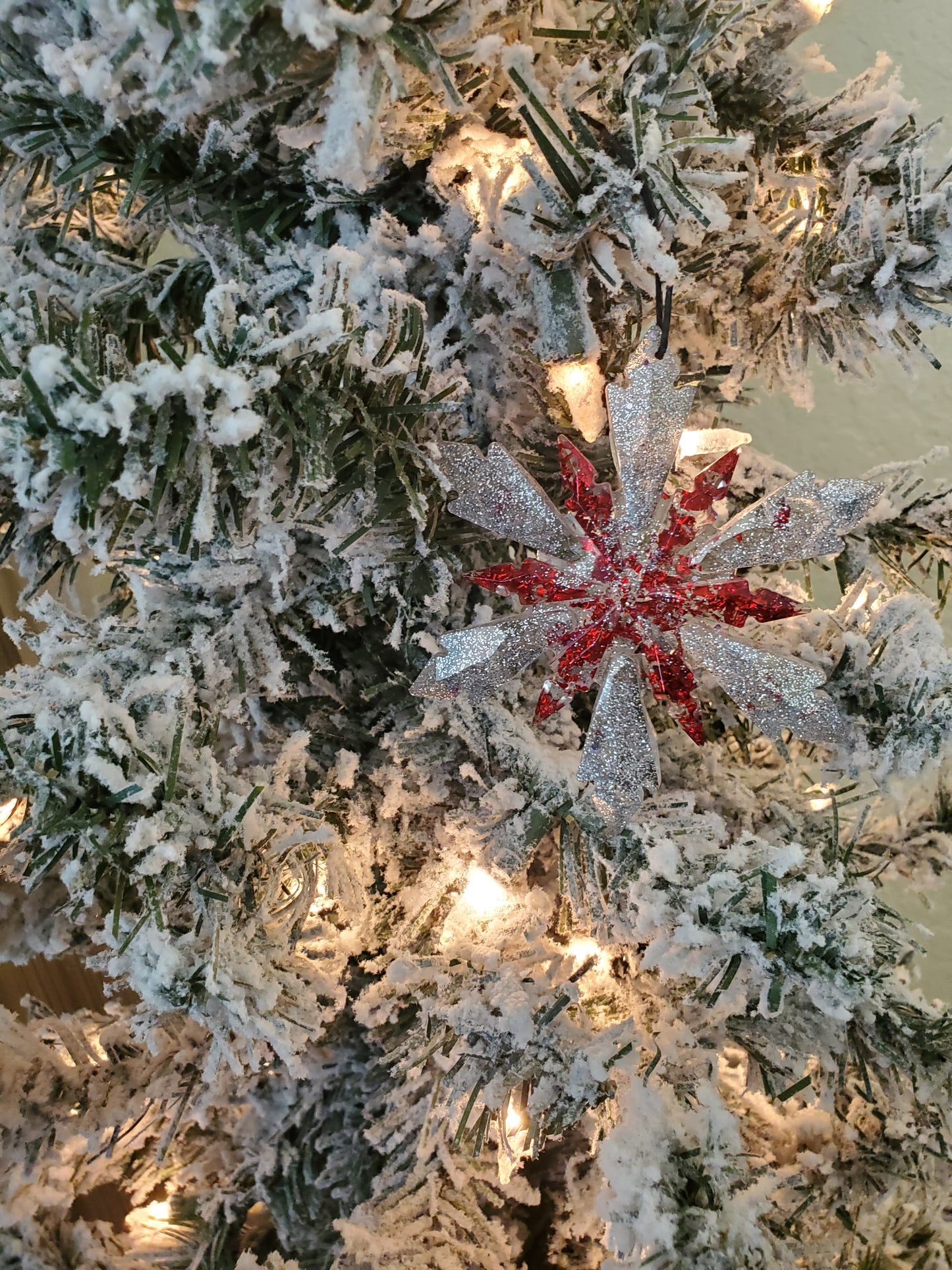 Red and Silver Snowflake Ornament