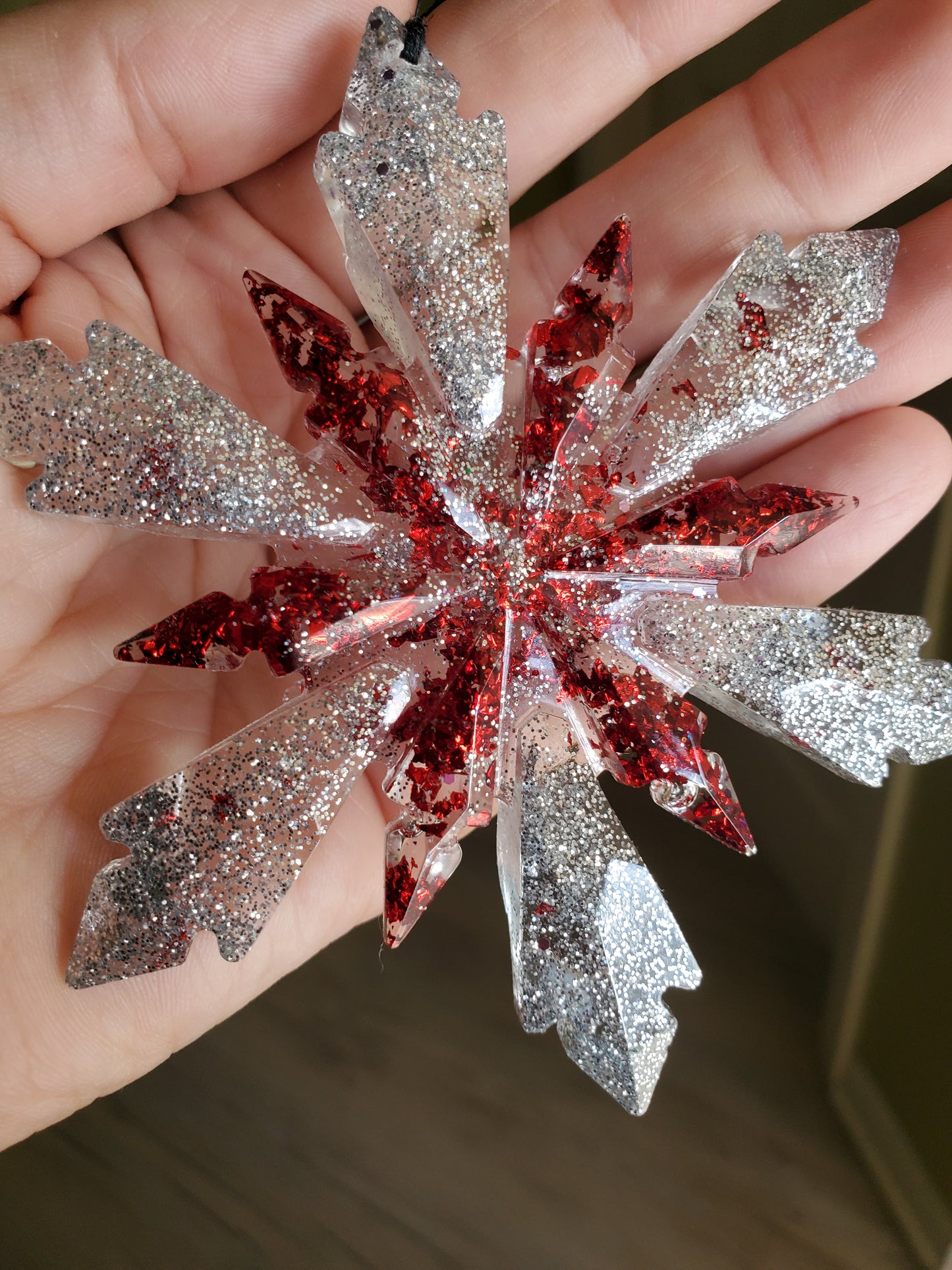 Red and Silver Snowflake Ornament