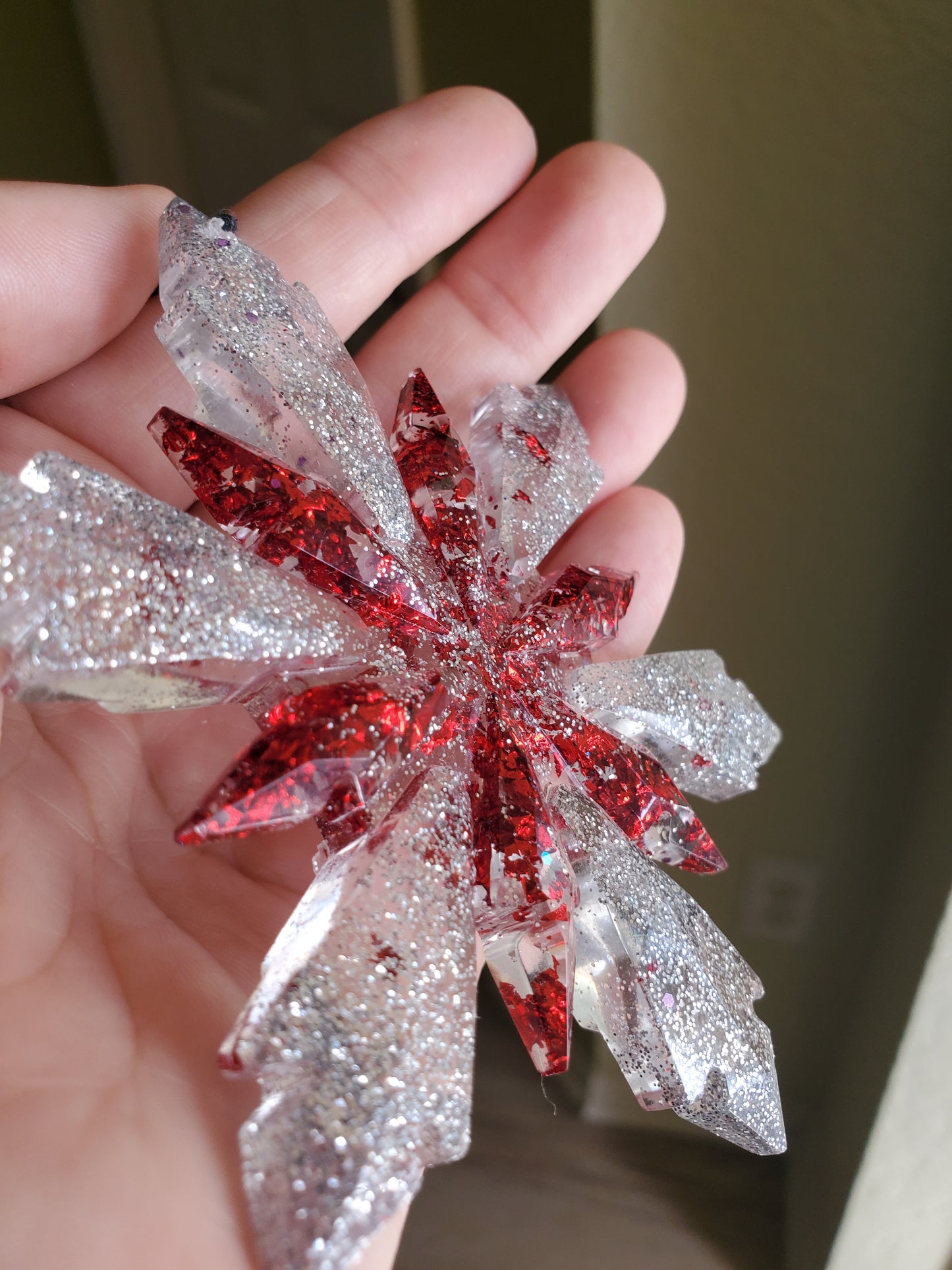 Red and Silver Snowflake Ornament