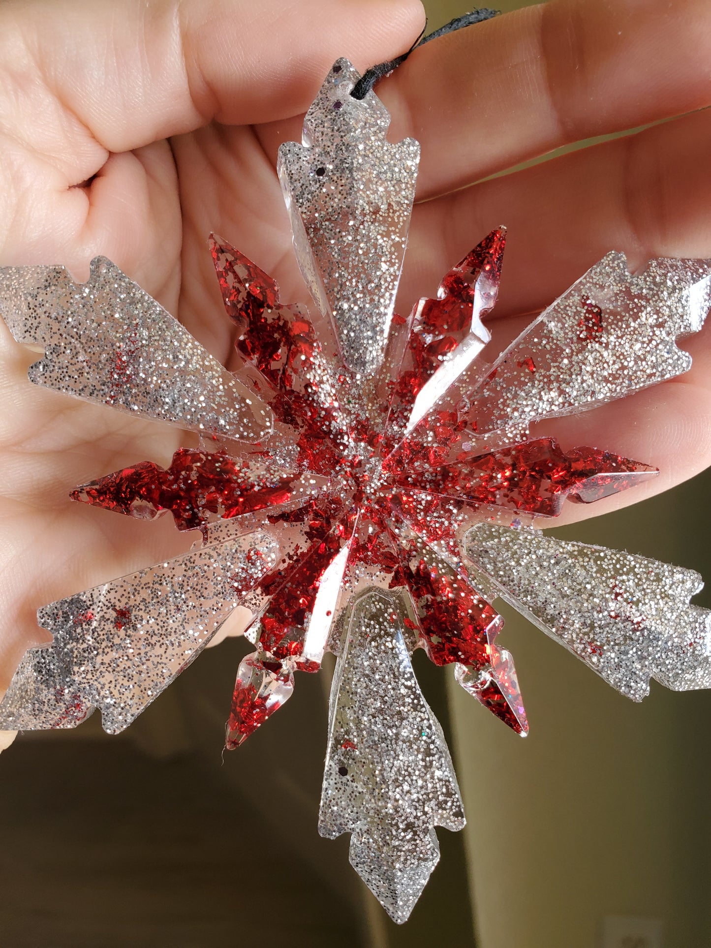 Red and Silver Snowflake Ornament