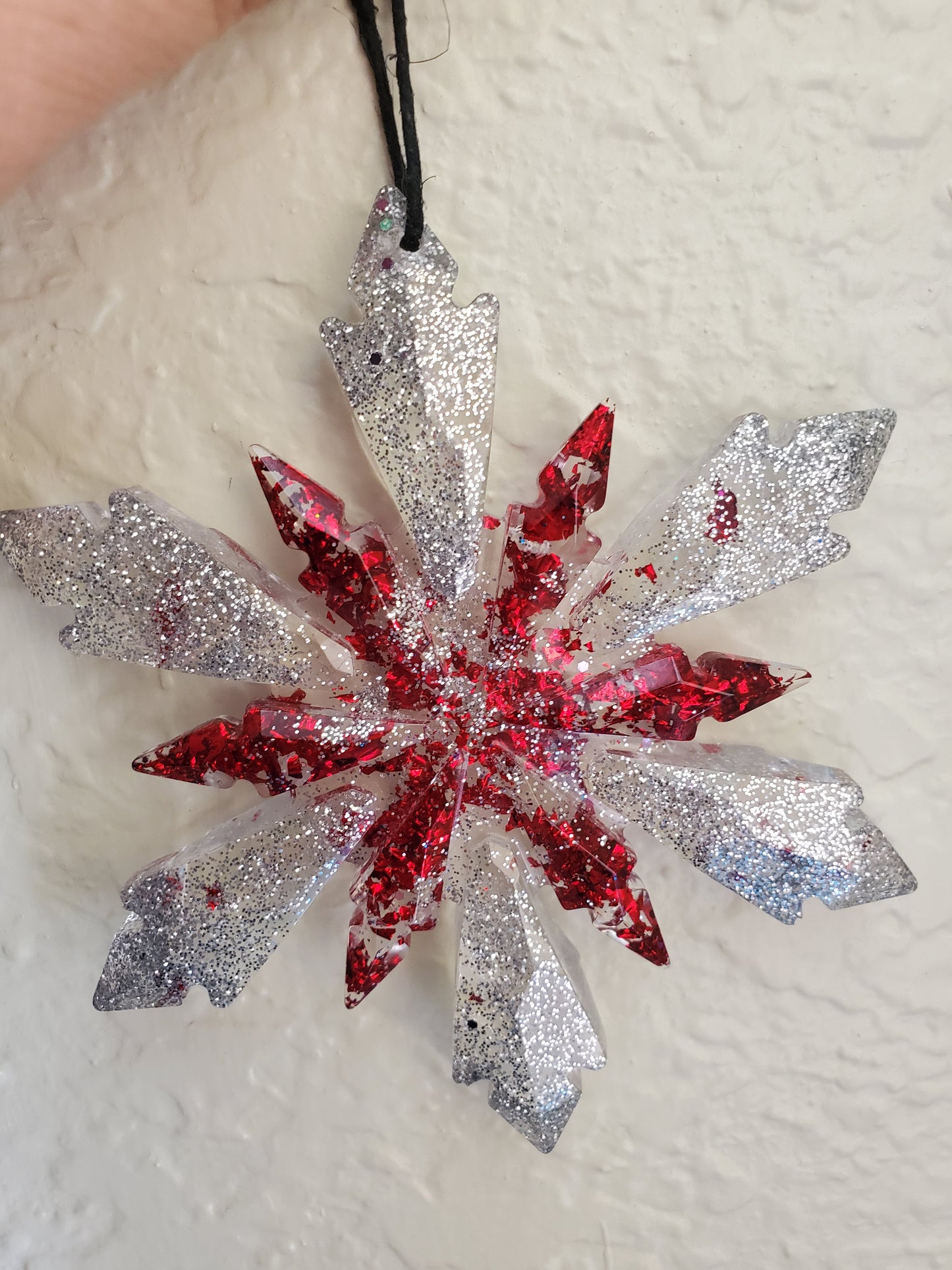 Red and Silver Snowflake Ornament