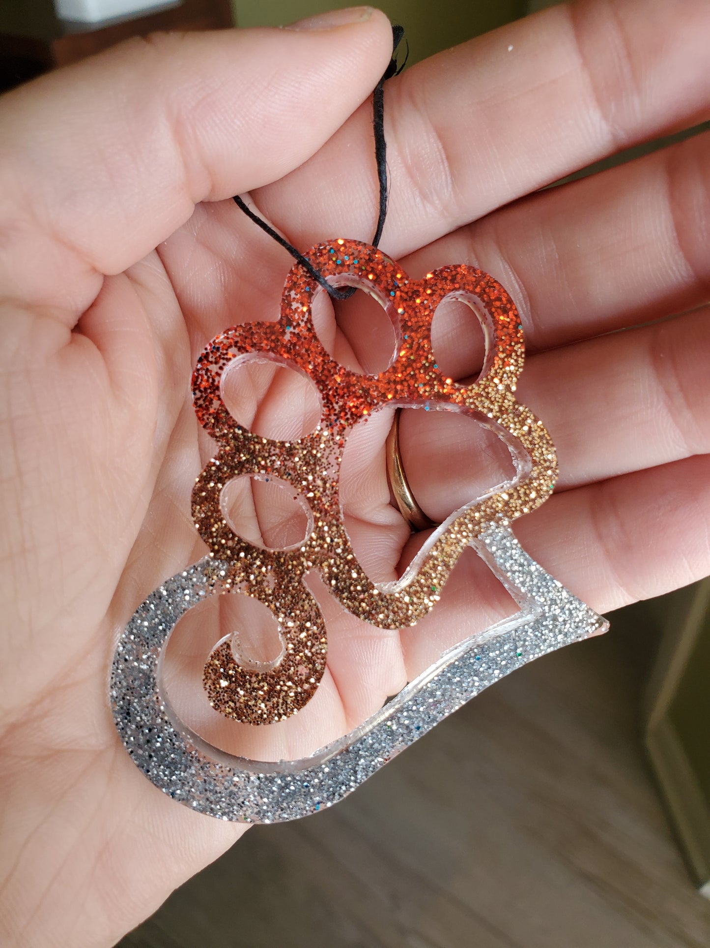 Red and Silver Heart Paw Ornament