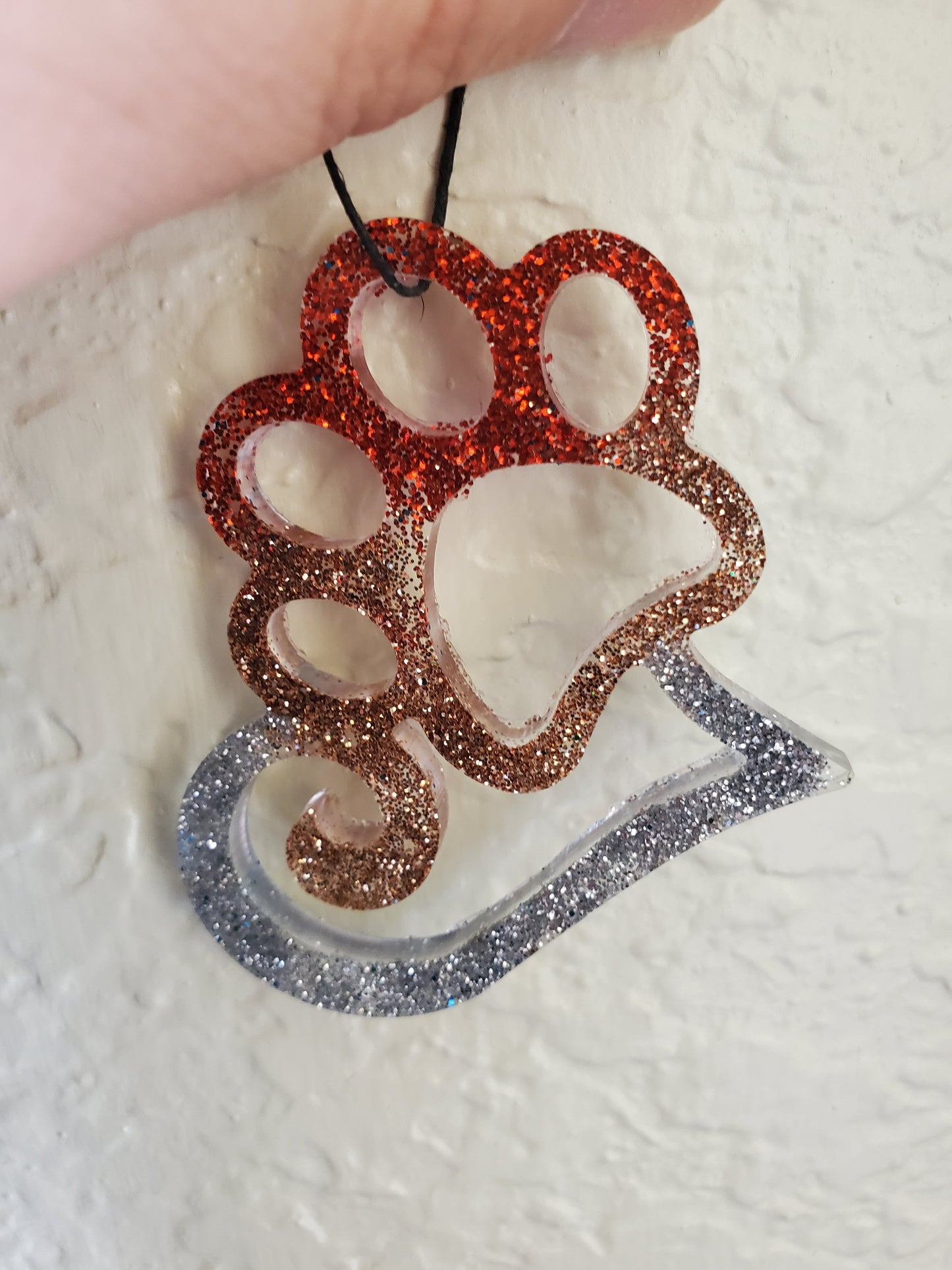 Red and Silver Heart Paw Ornament