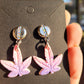 Pink and Purple Weed Leaf Earrings