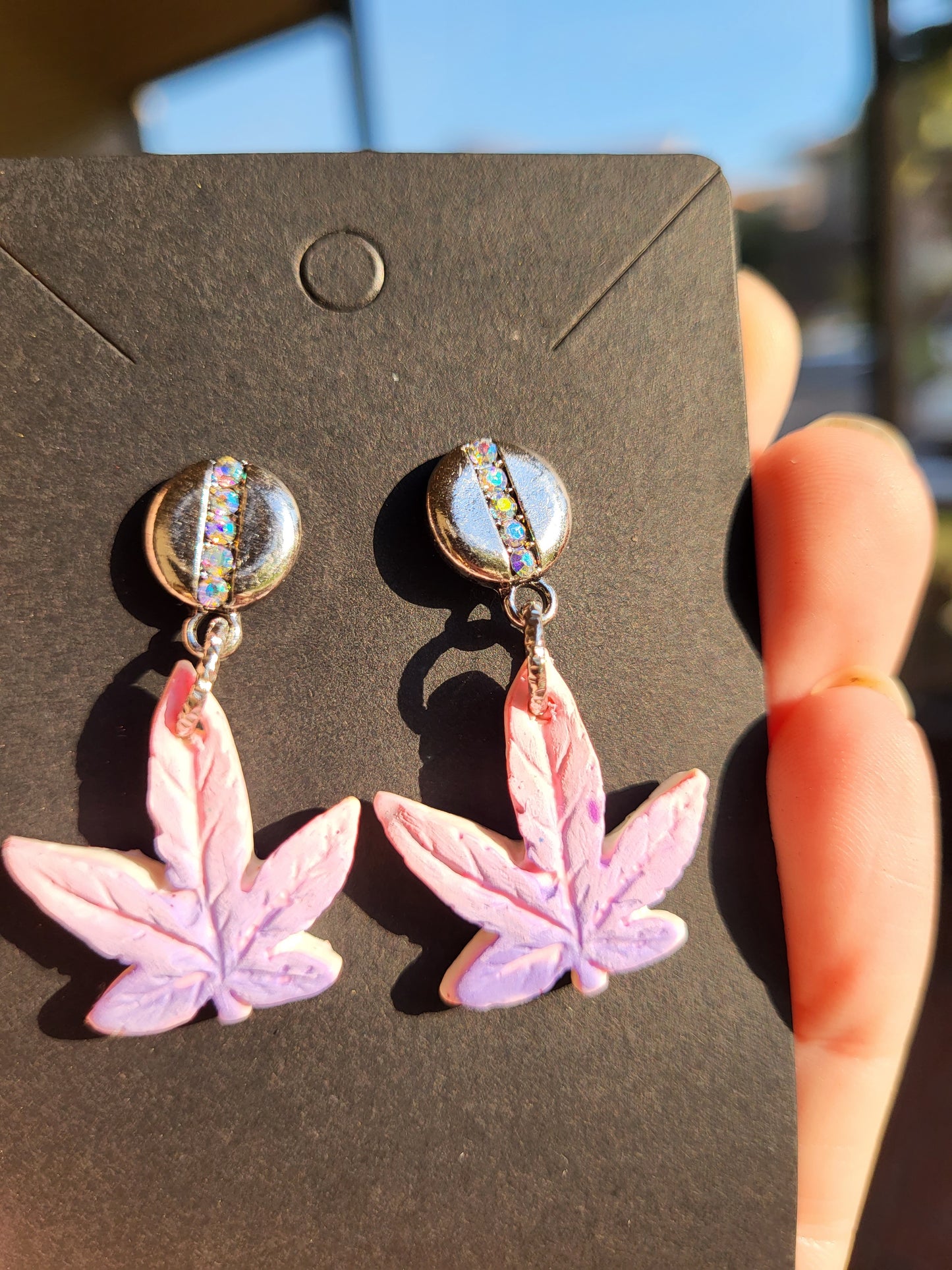 Pink and Purple Weed Leaf Earrings