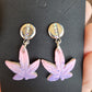 Pink and Purple Weed Leaf Earrings