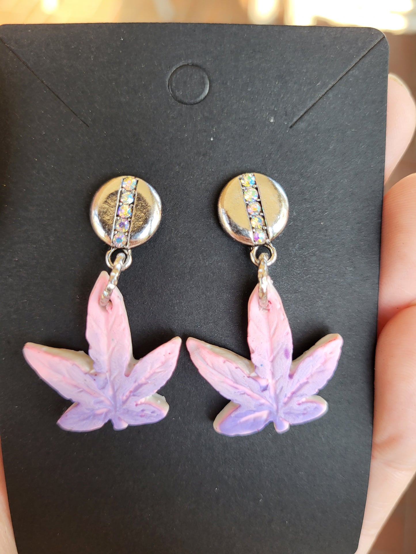 Pink and Purple Weed Leaf Earrings