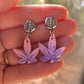 Pink and Purple Weed Leaf Earrings