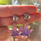 Pink and Purple Weed Leaf Earrings