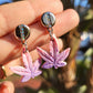 Pink and Purple Weed Leaf Earrings