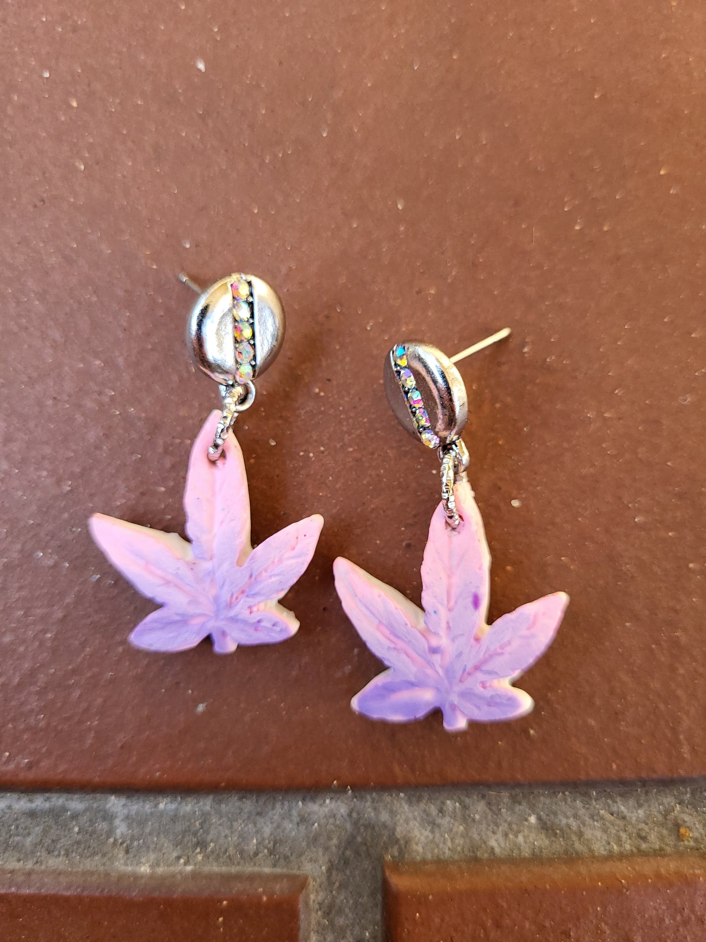 Pink and Purple Weed Leaf Earrings