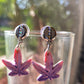 Pink and Purple Weed Leaf Earrings