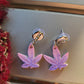 Pink and Purple Weed Leaf Earrings