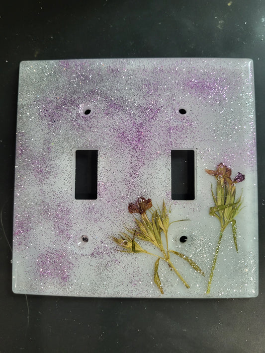 White and Lavender Double Light Switch Cover