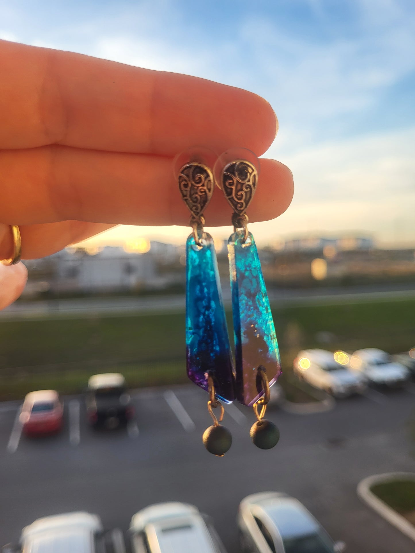 Deep Purple and Teal Post Earrings