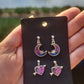 Colorful Silver Charm Post Earrings Hearts, Moons and Stars