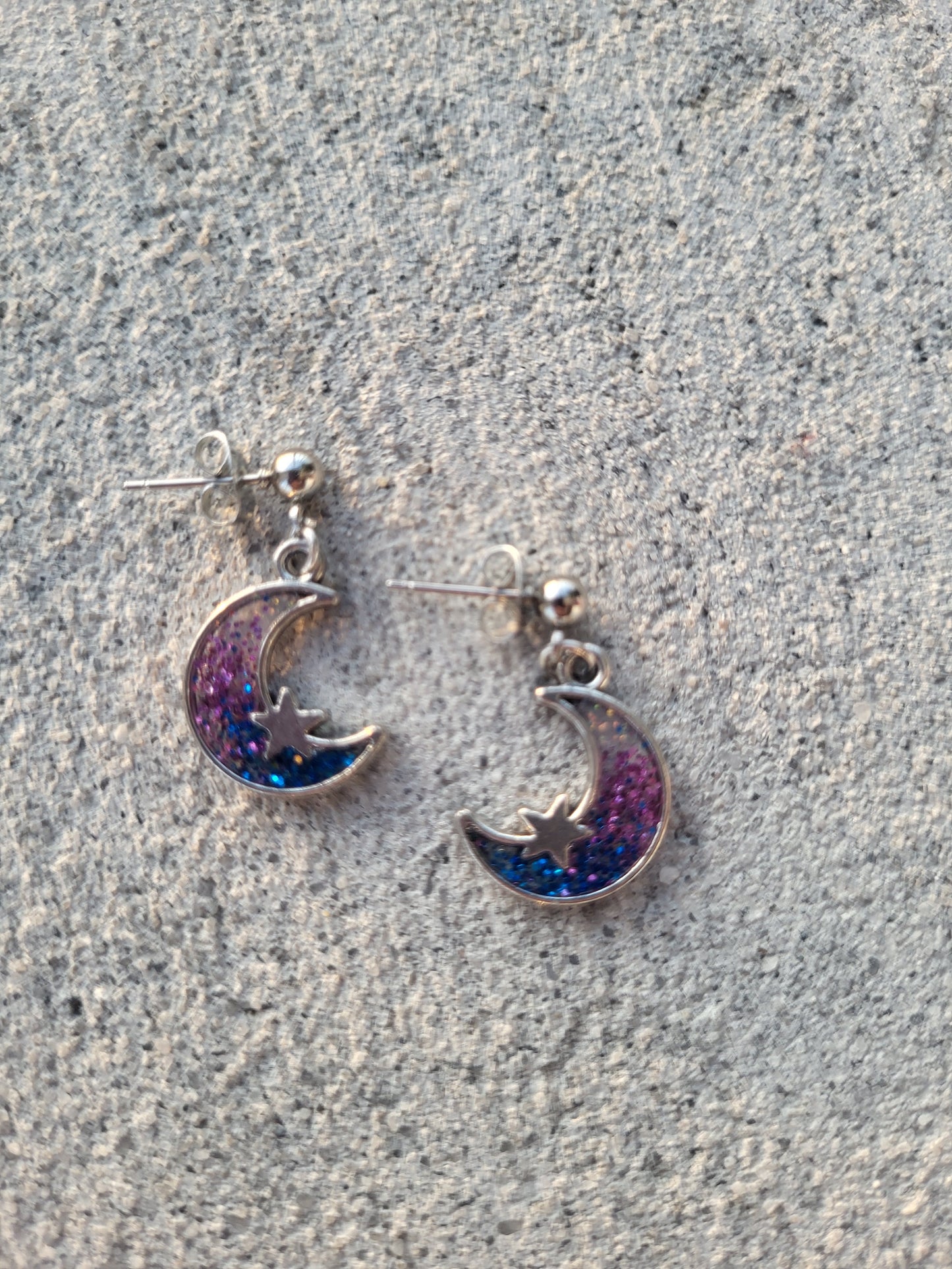 Colorful Silver Charm Post Earrings Hearts, Moons and Stars