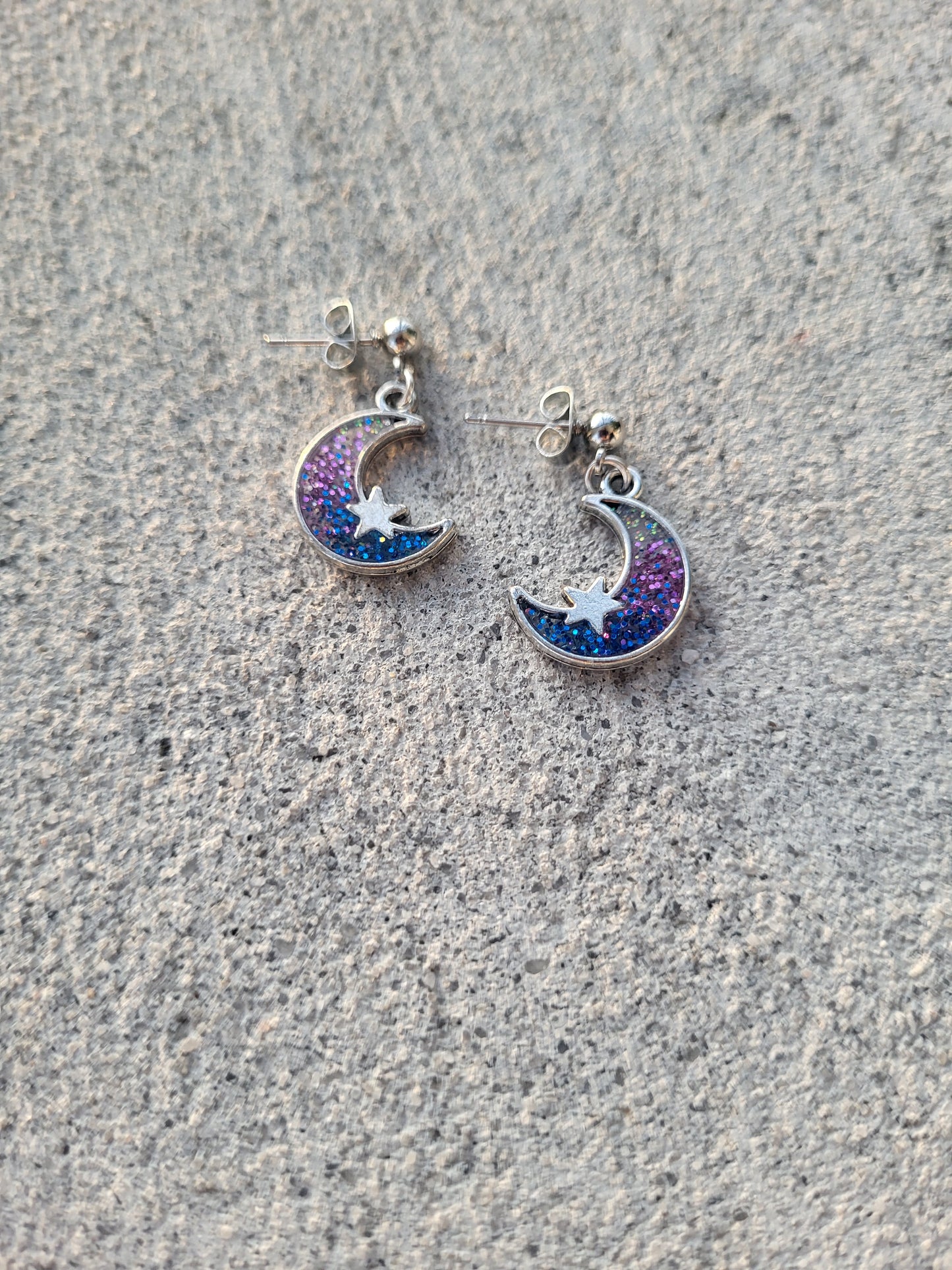 Colorful Silver Charm Post Earrings Hearts, Moons and Stars