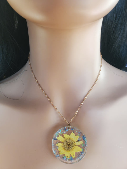 Yellow Flower Circle Pendant