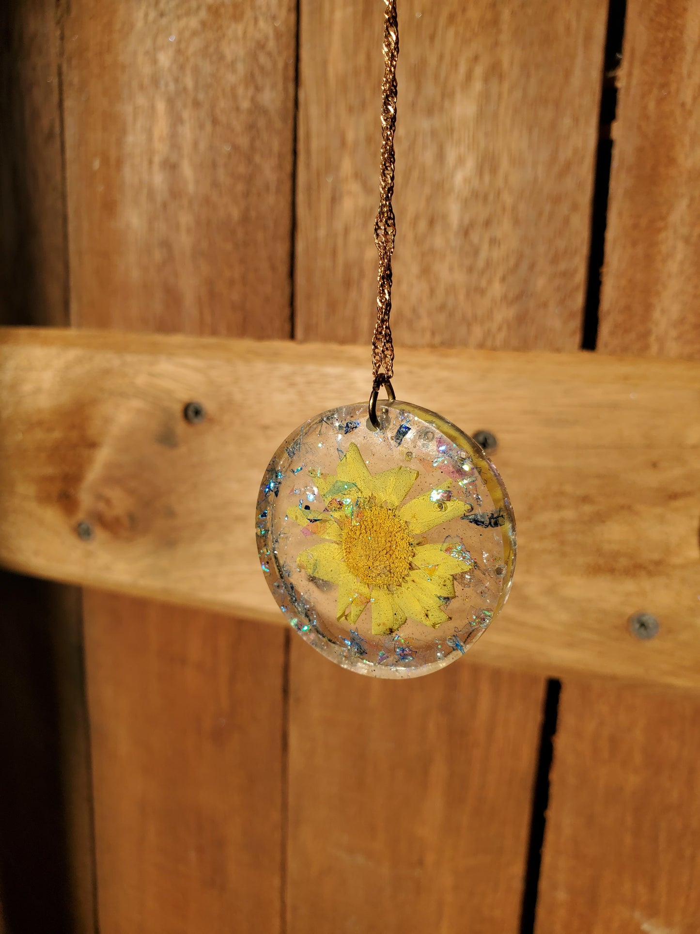 Yellow Flower Circle Pendant