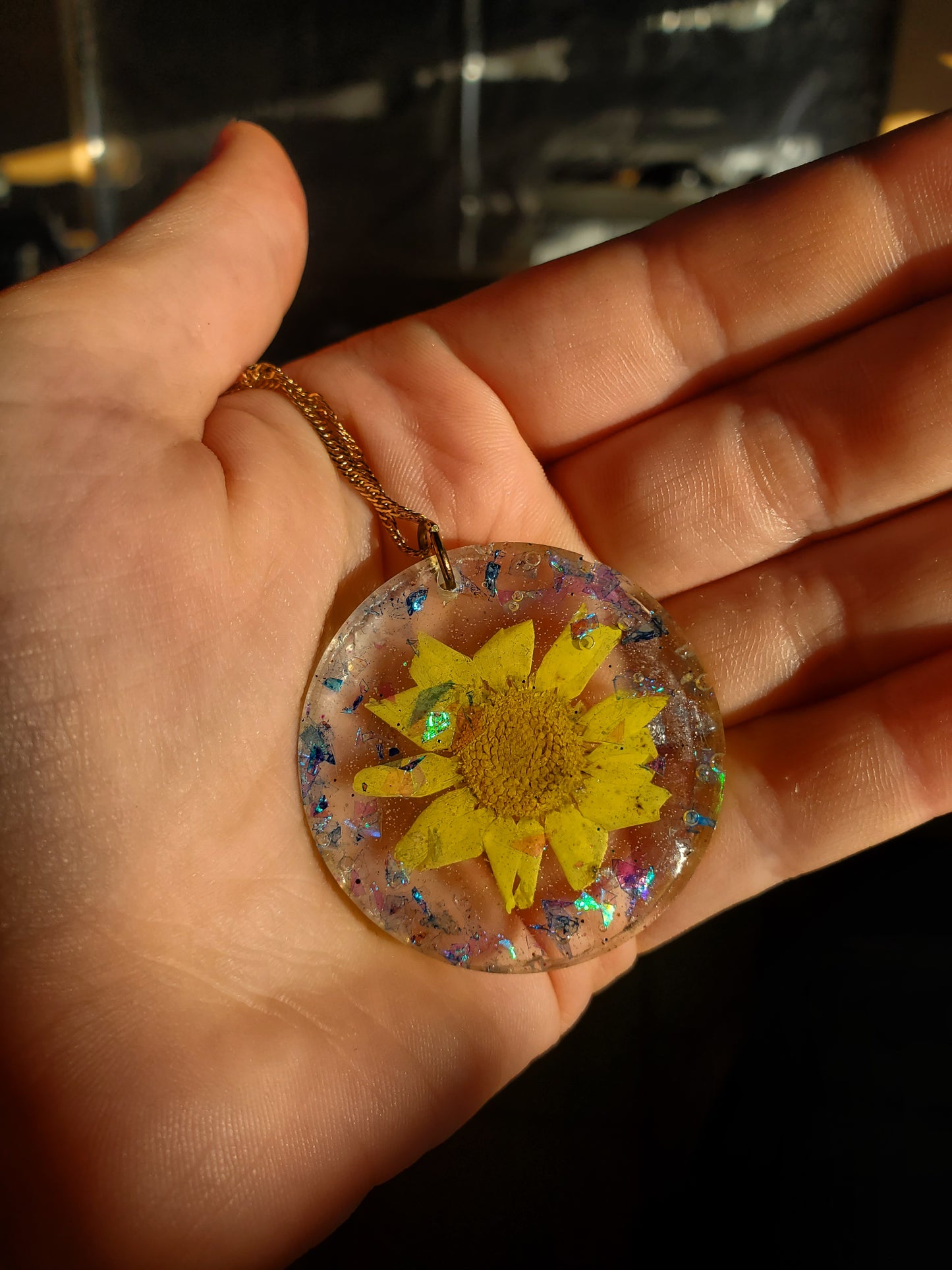 Yellow Flower Circle Pendant