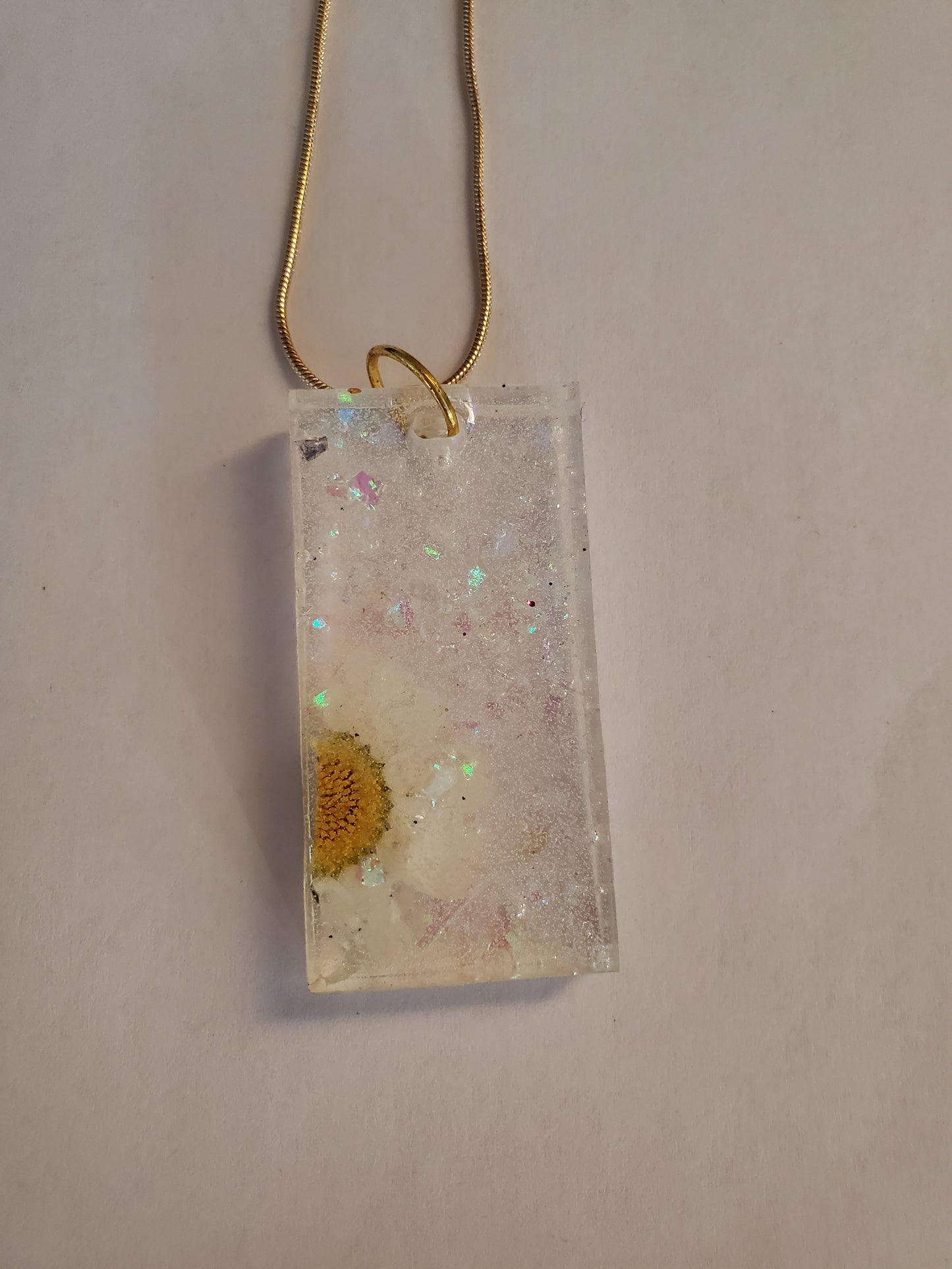 Rectangle Real Daisy Pendant