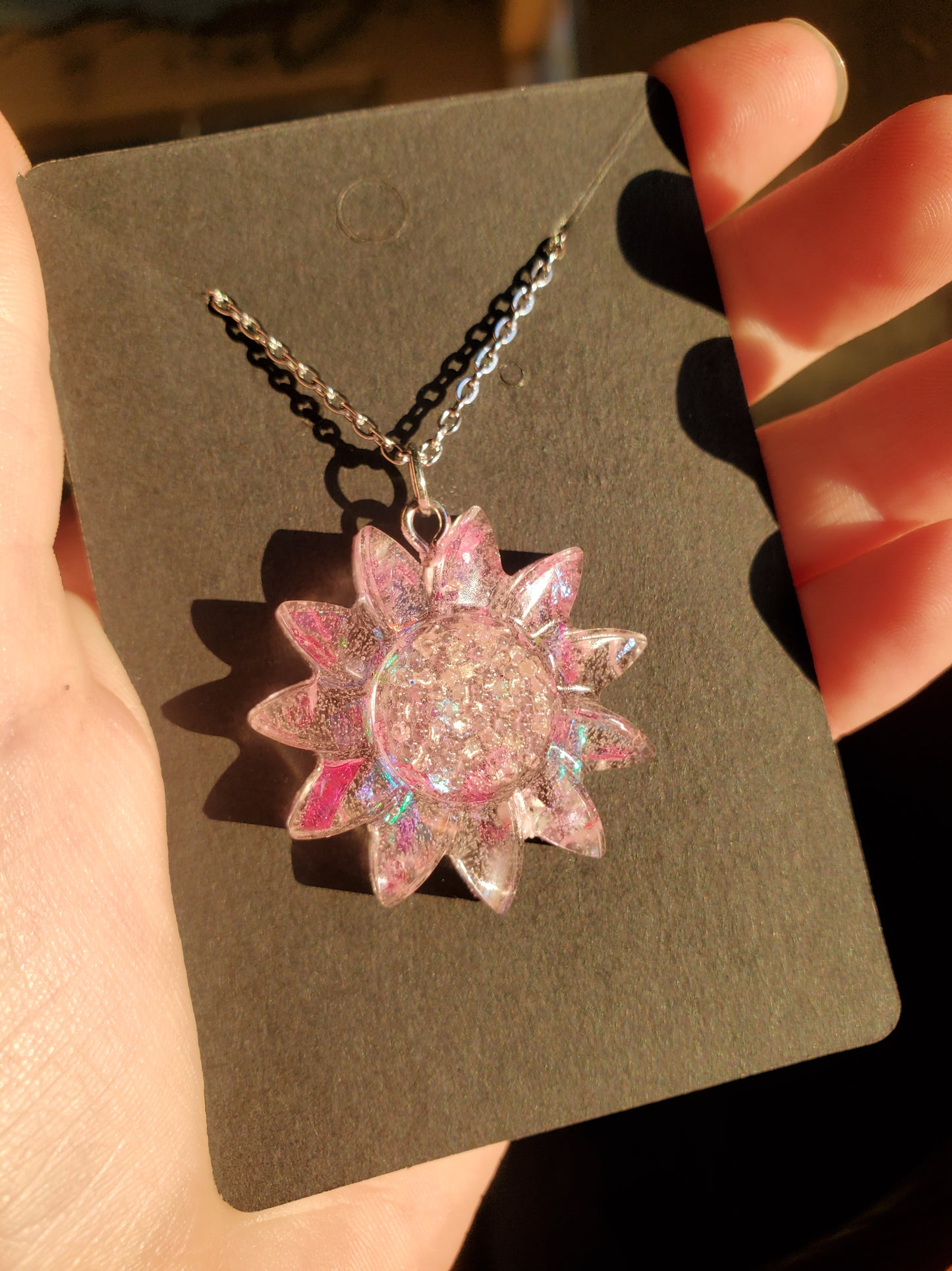 Sparkly Pink Flower Necklace