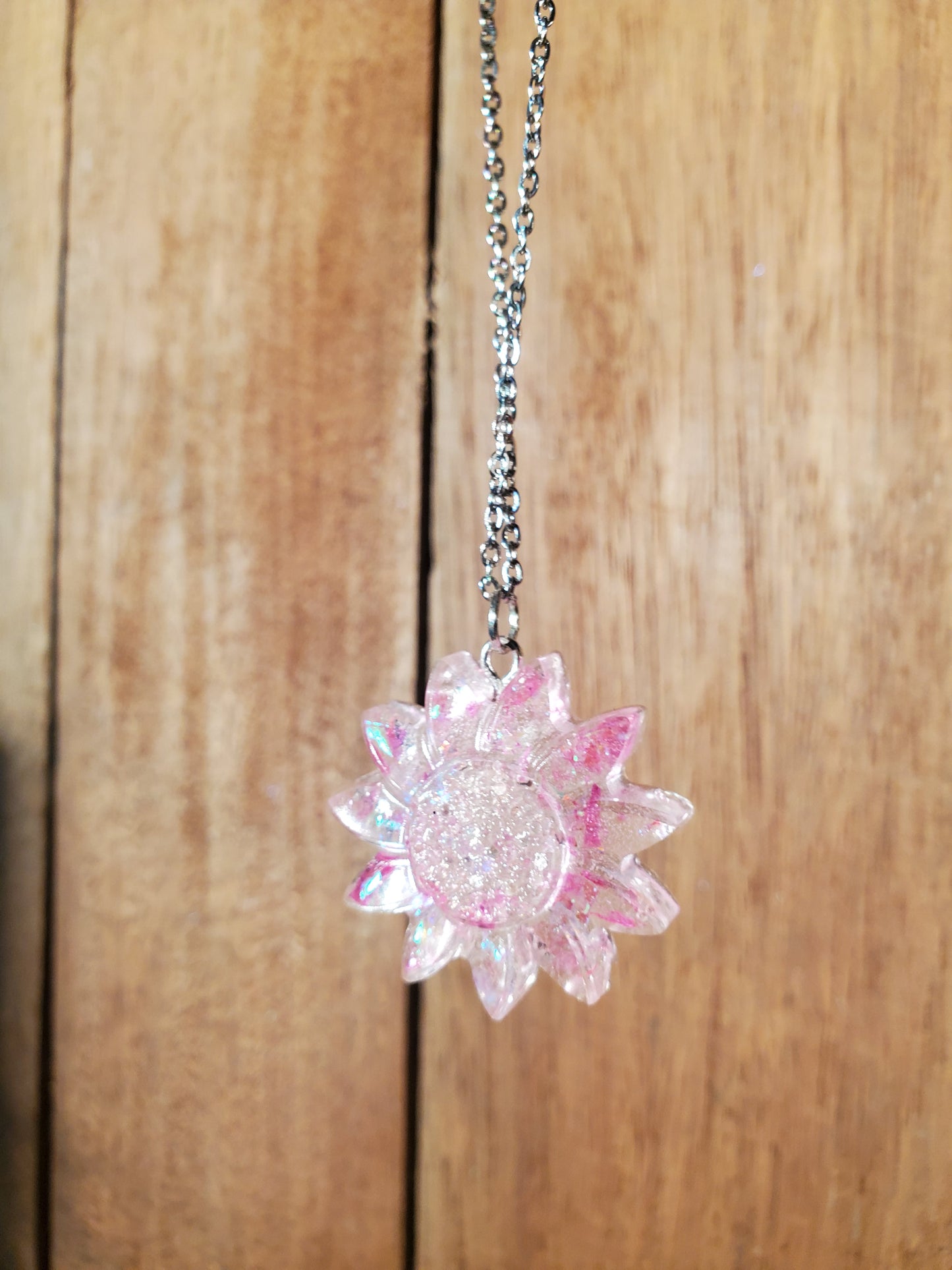 Sparkly Pink Flower Necklace