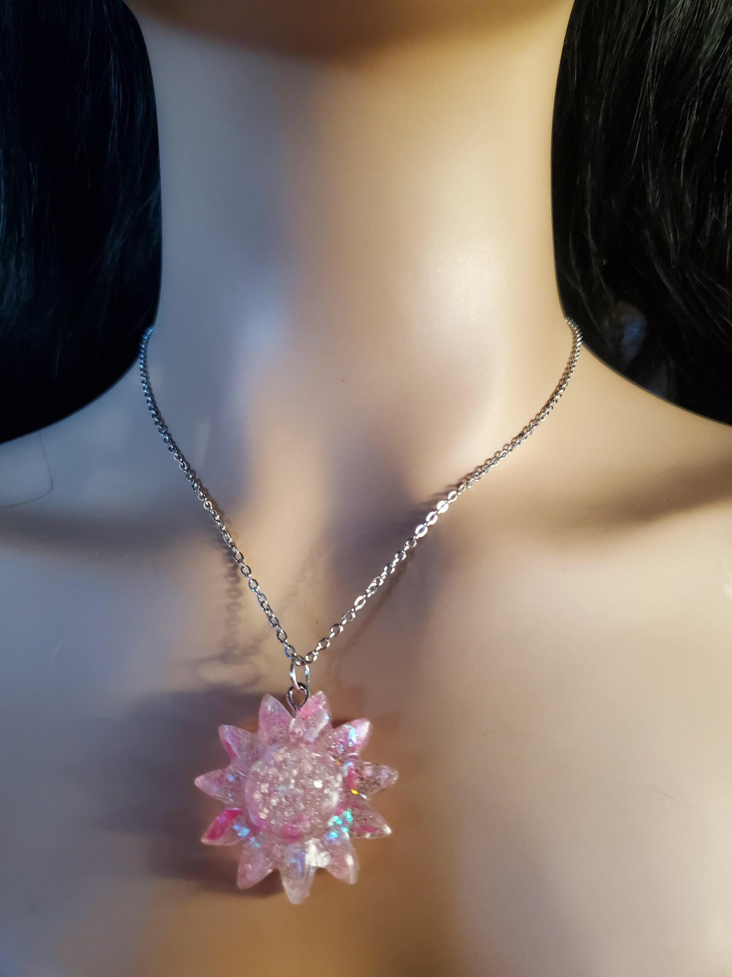 Sparkly Pink Flower Necklace