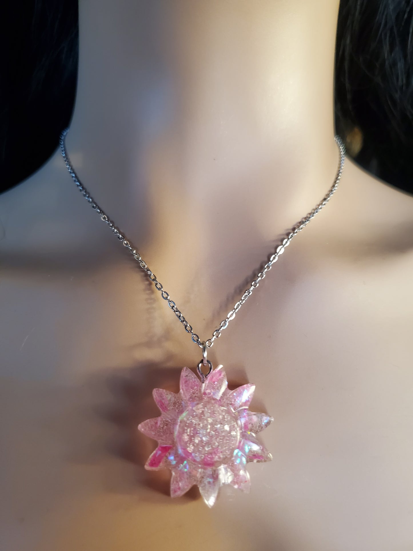 Sparkly Pink Flower Necklace