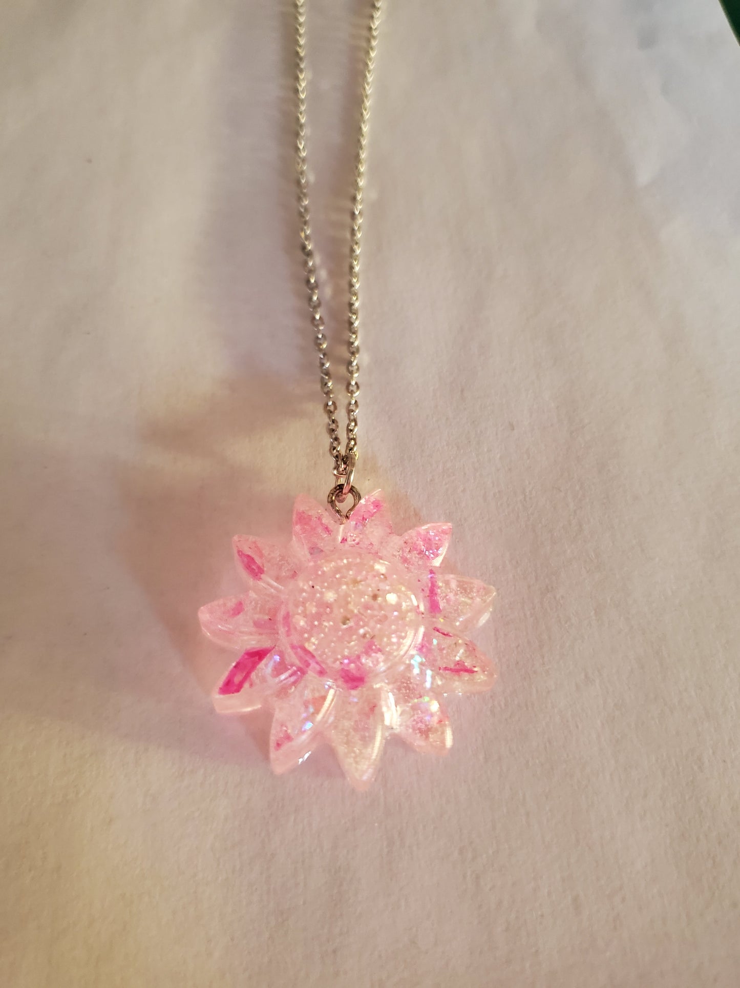 Sparkly Pink Flower Necklace