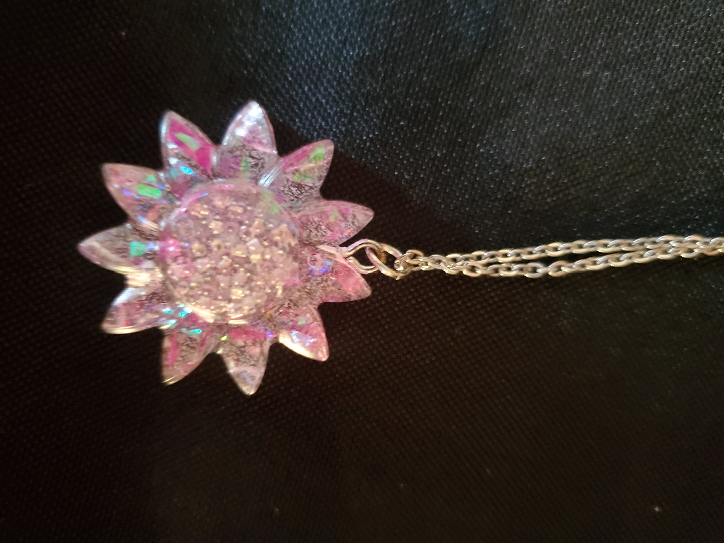 Sparkly Pink Flower Necklace