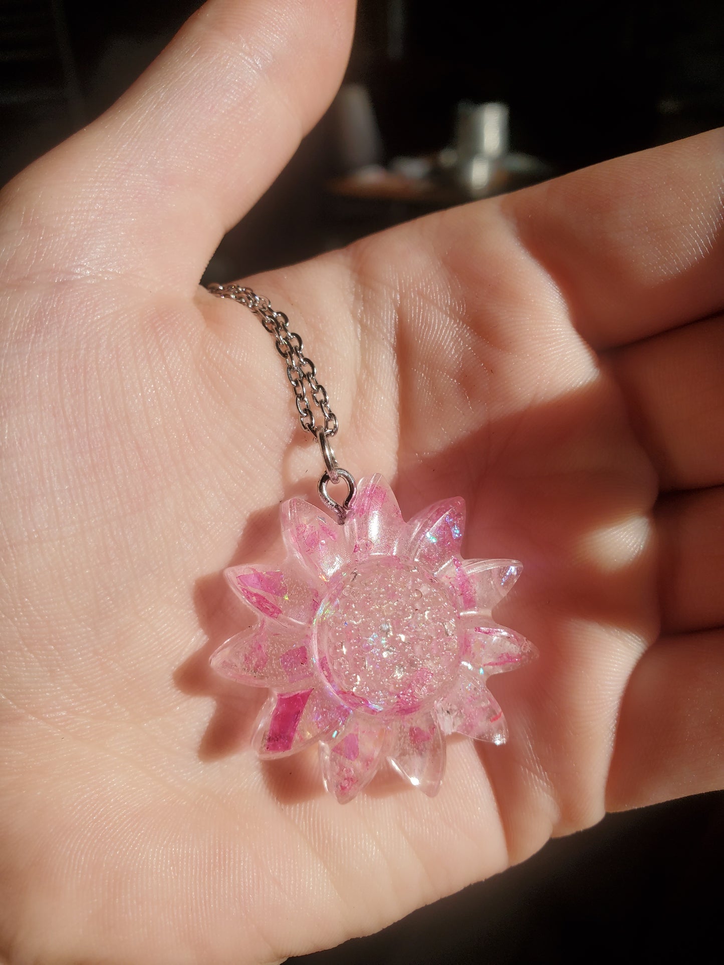 Sparkly Pink Flower Necklace