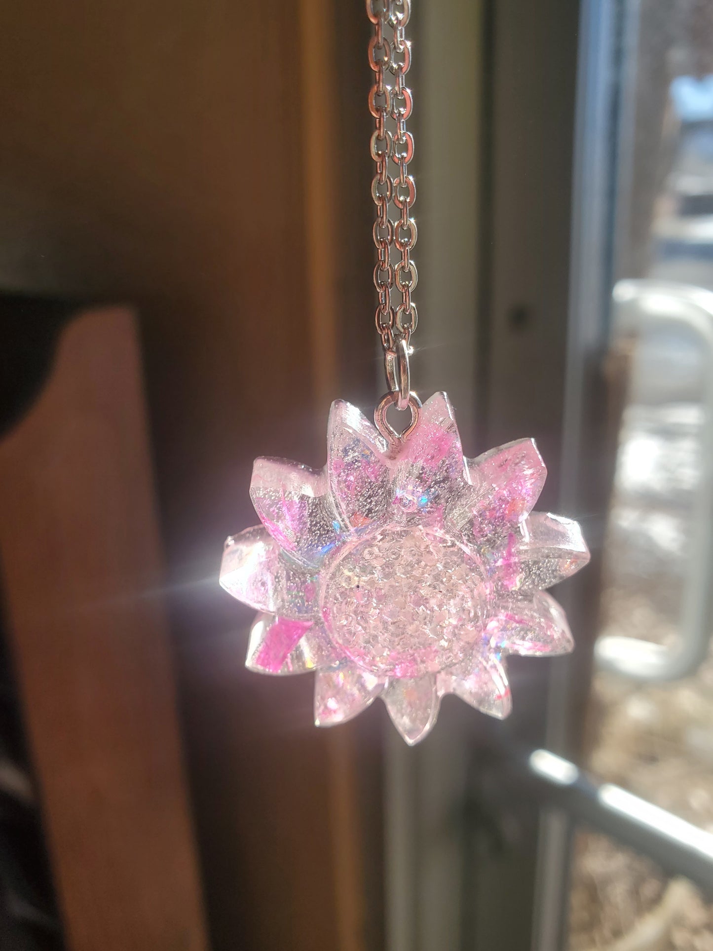 Sparkly Pink Flower Necklace