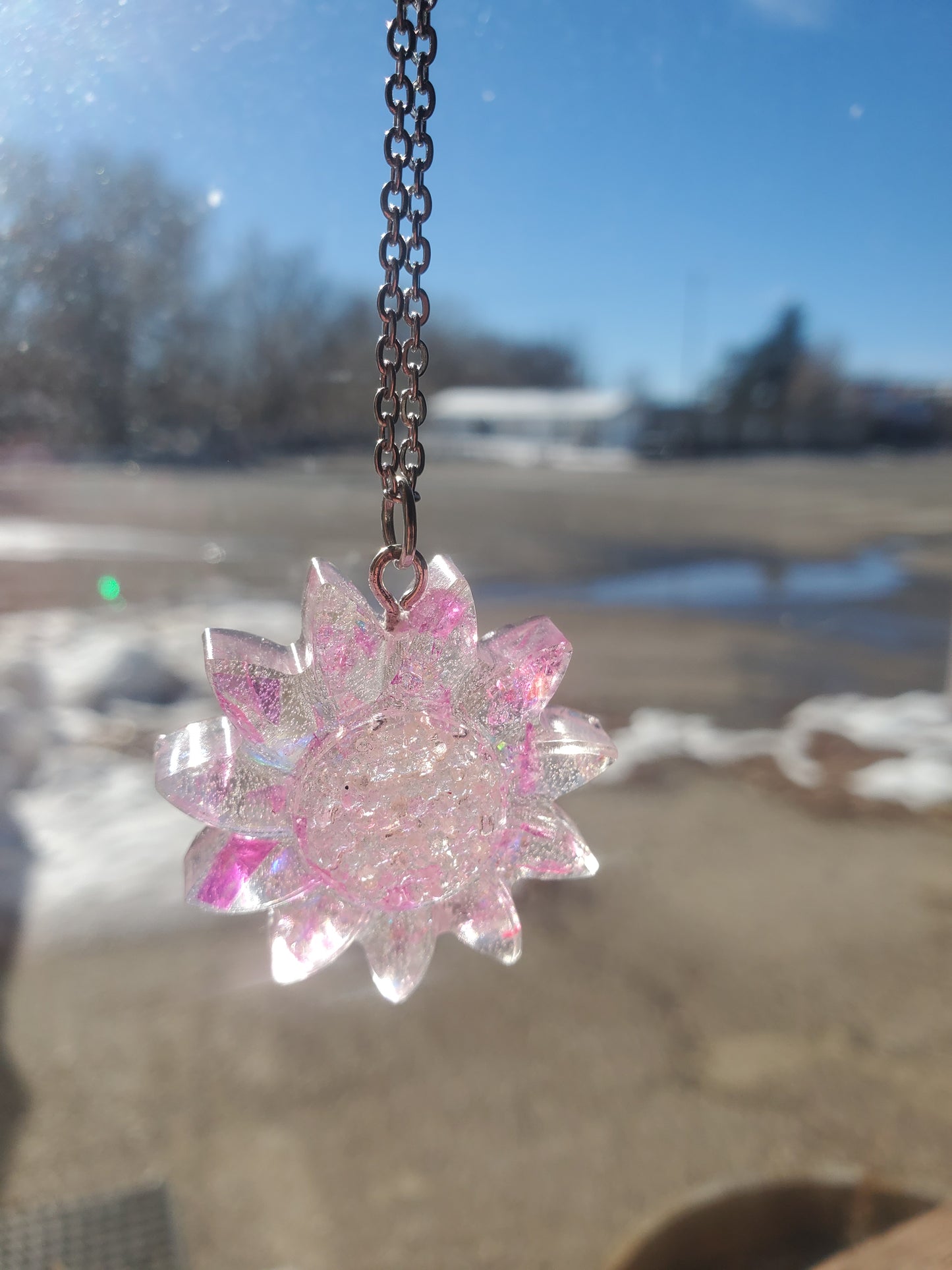 Sparkly Pink Flower Necklace