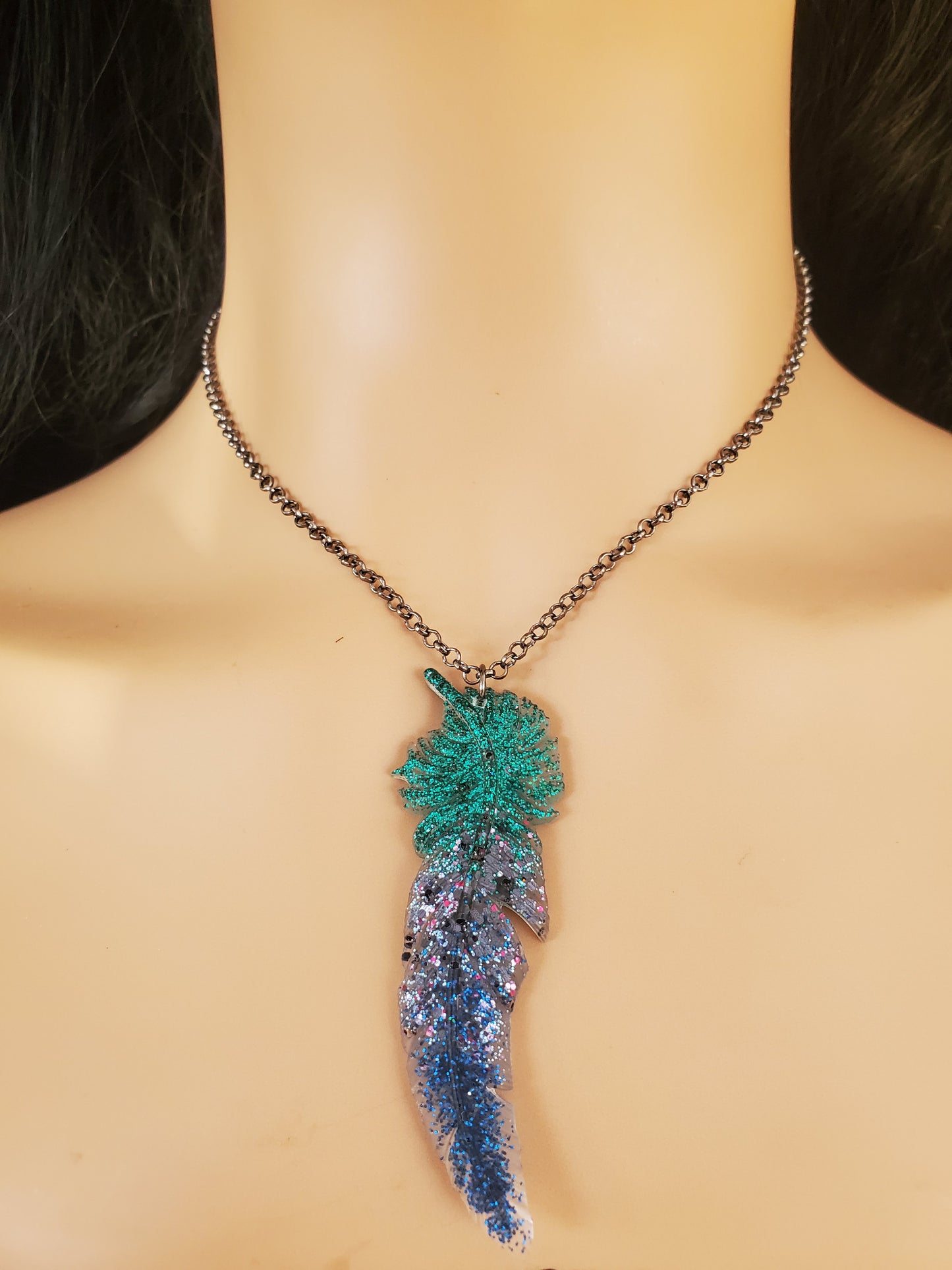 Teal And Purple Feather Pendant