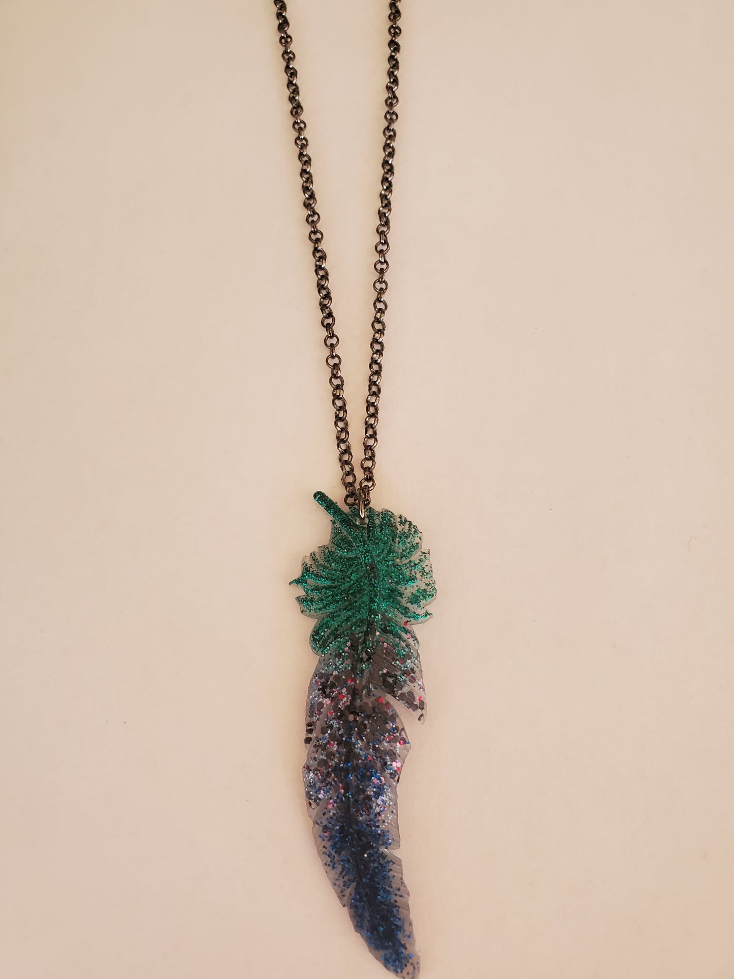 Teal And Purple Feather Pendant