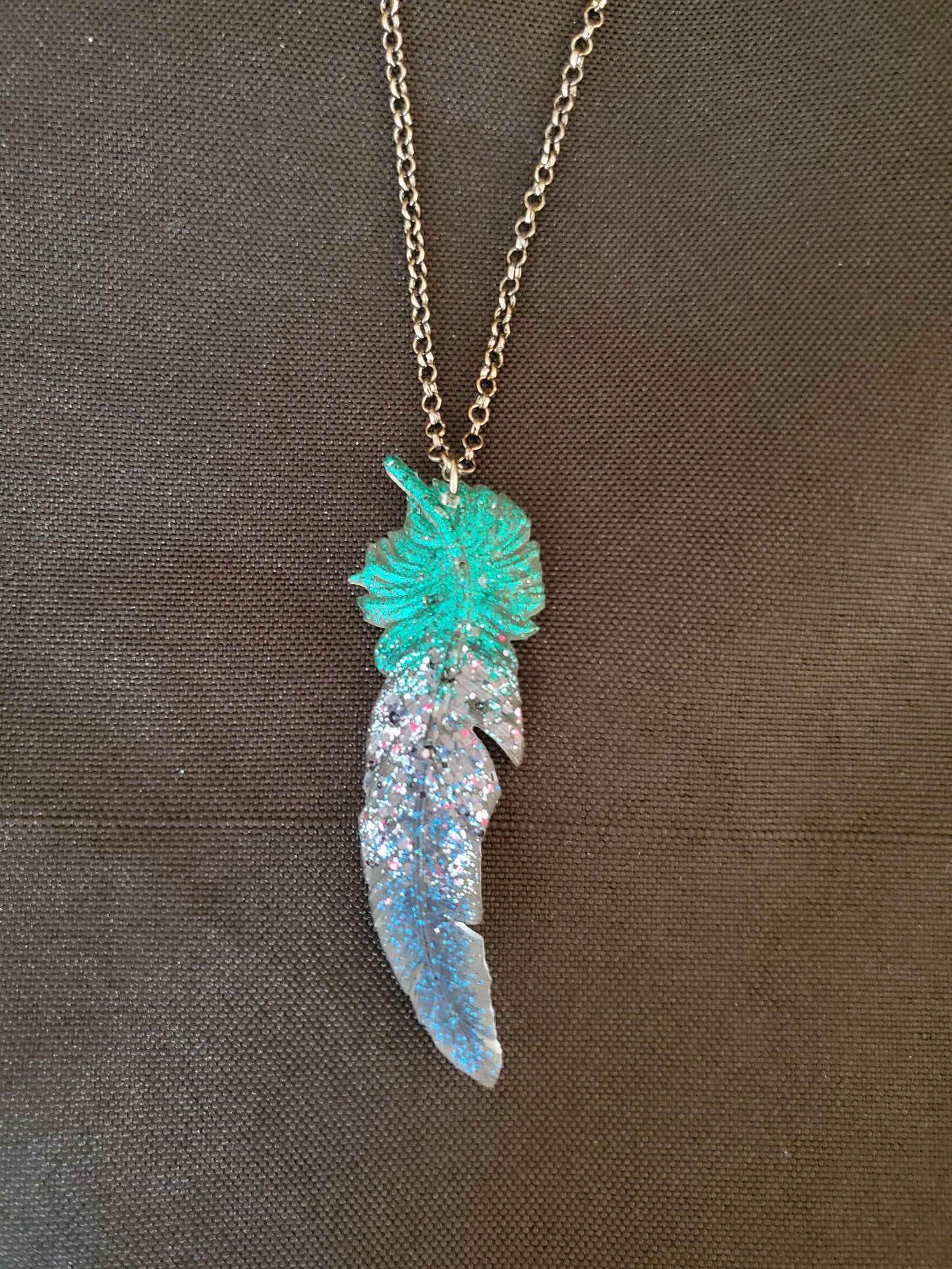 Teal And Purple Feather Pendant