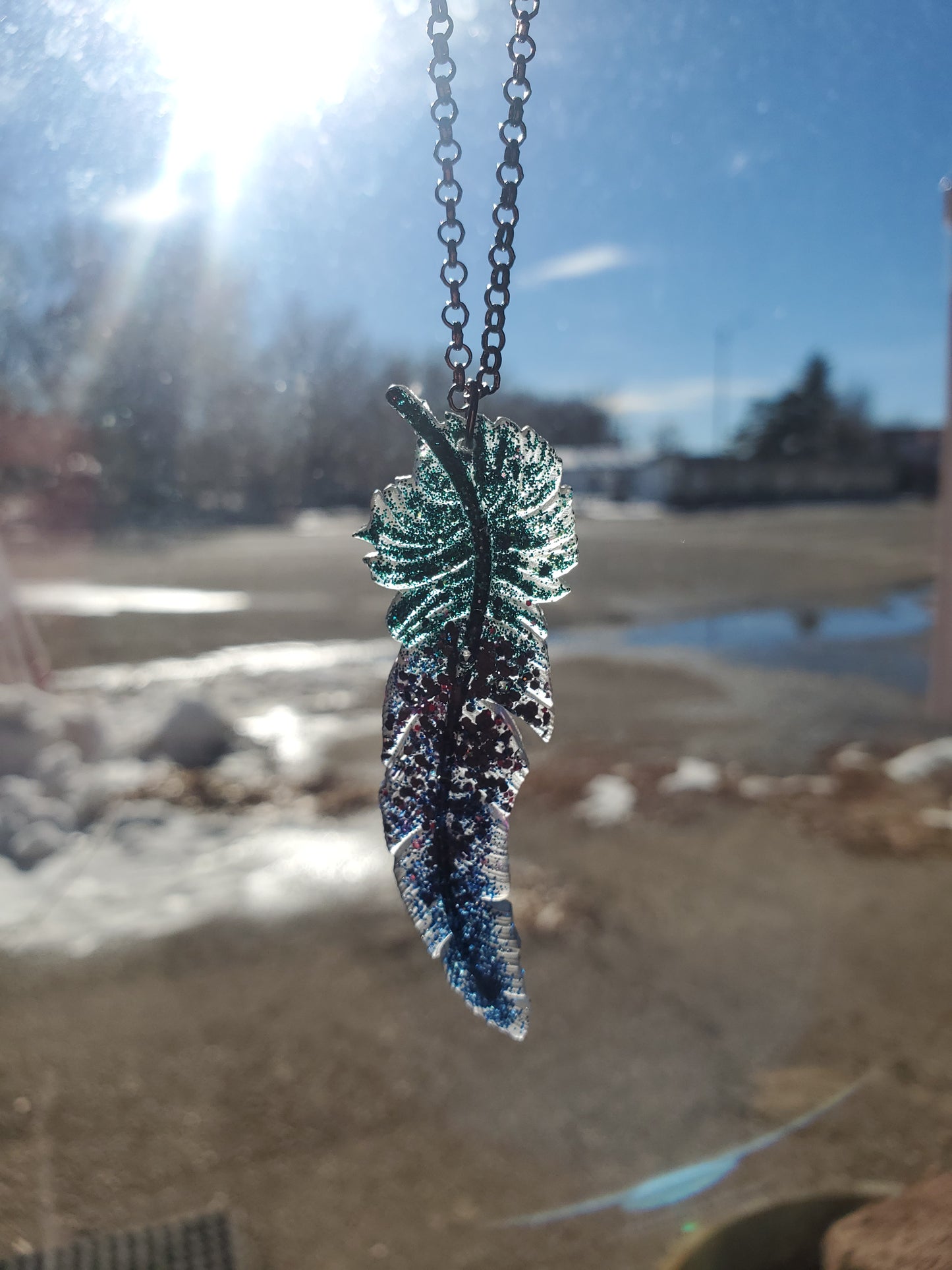 Teal And Purple Feather Pendant