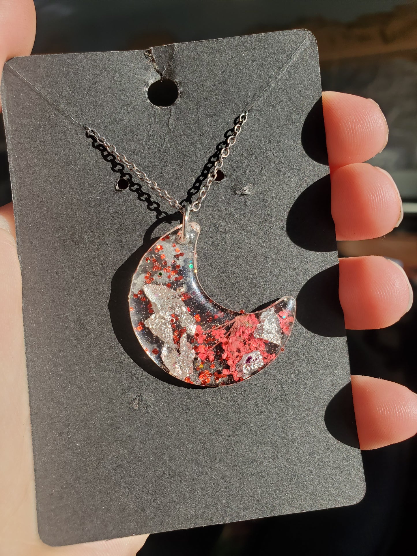 Red and Silver Moon Necklace