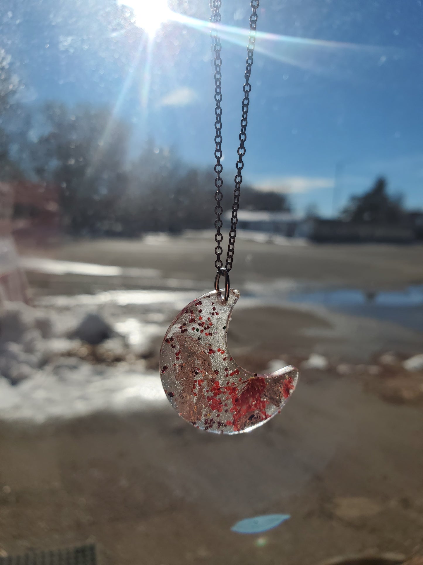 Red and Silver Moon Necklace