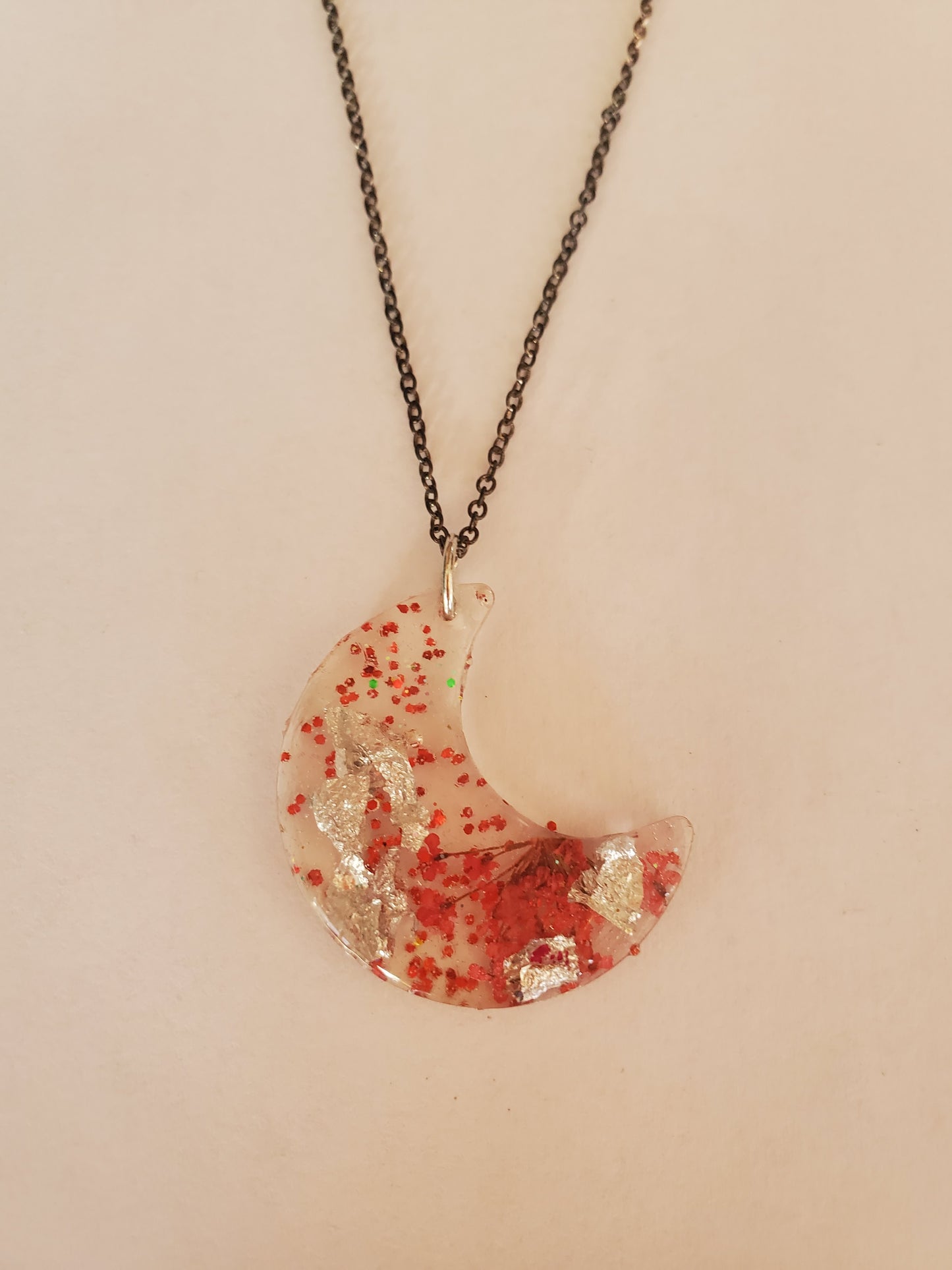 Red and Silver Moon Necklace