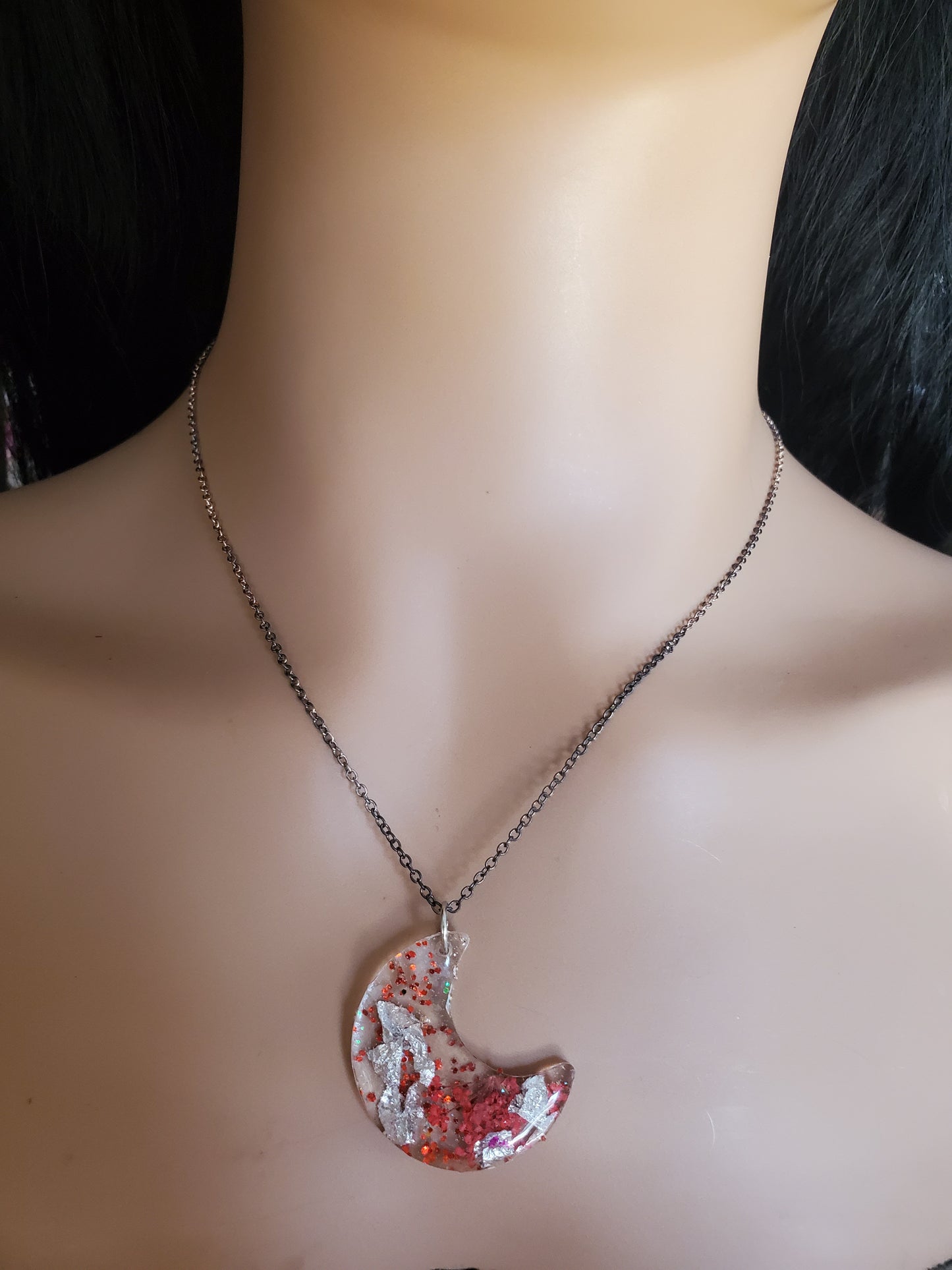 Red and Silver Moon Necklace