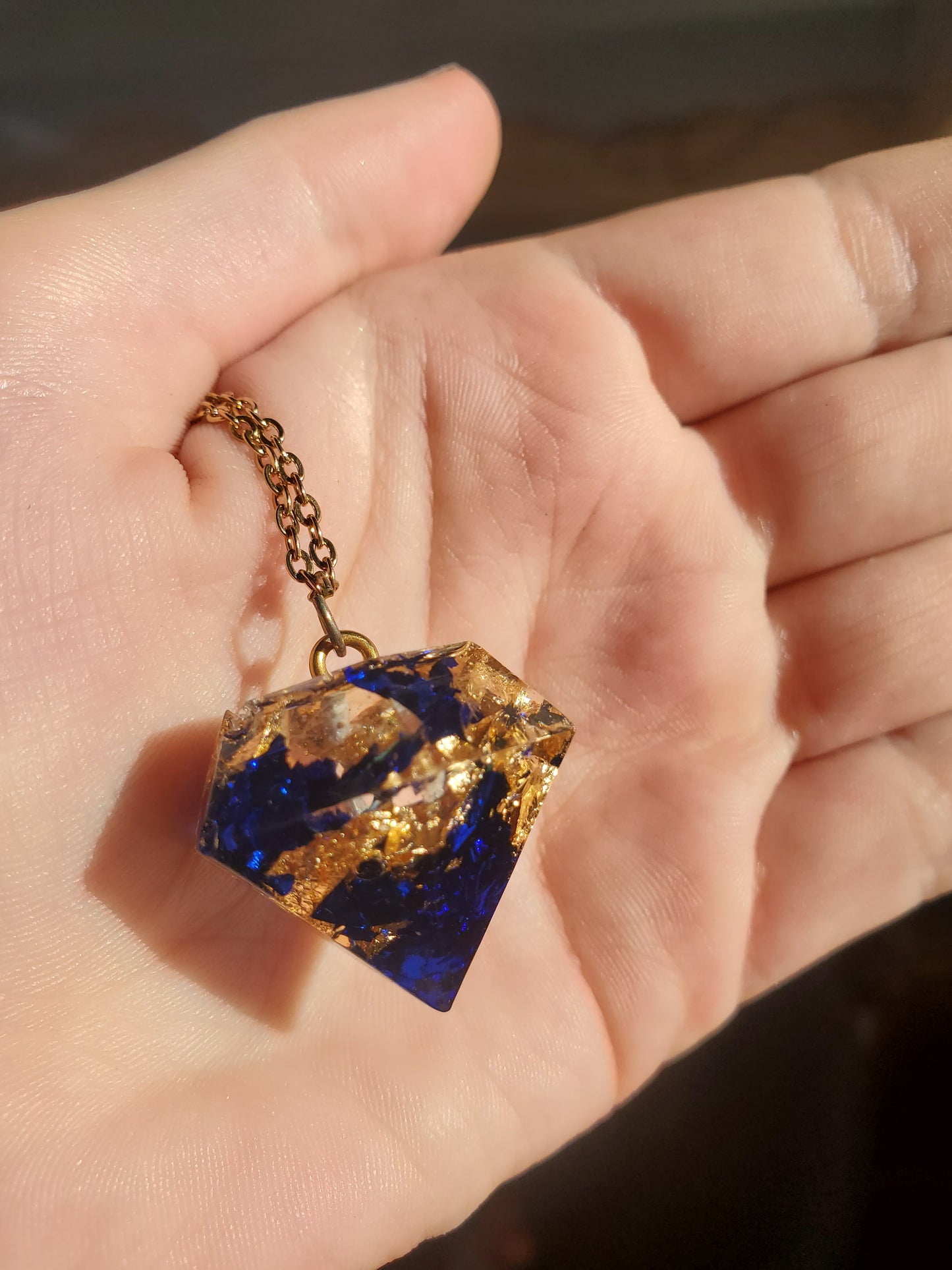 Blue and Gold Chunky Jewel Shaped Necklace