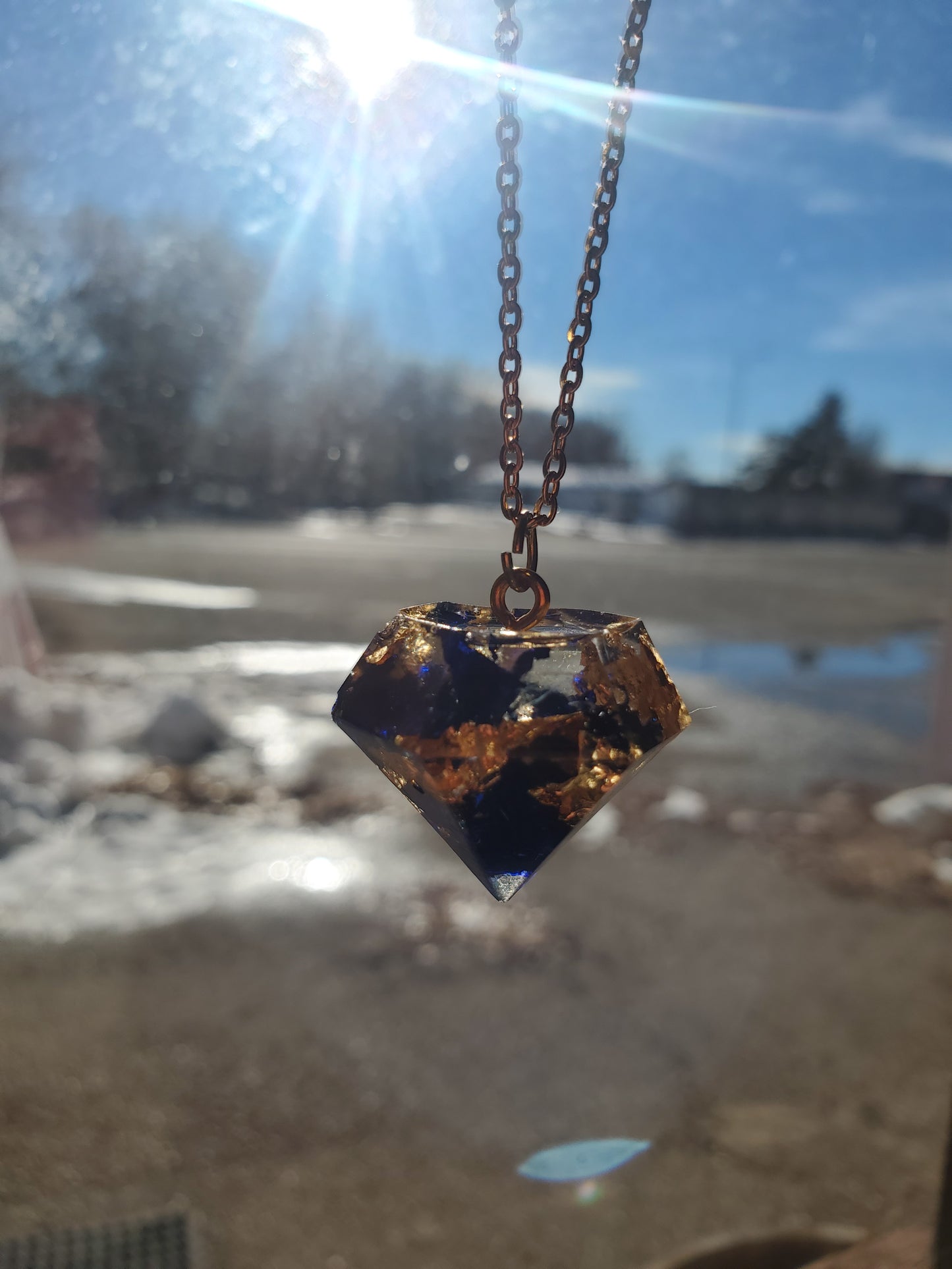 Blue and Gold Chunky Jewel Shaped Necklace